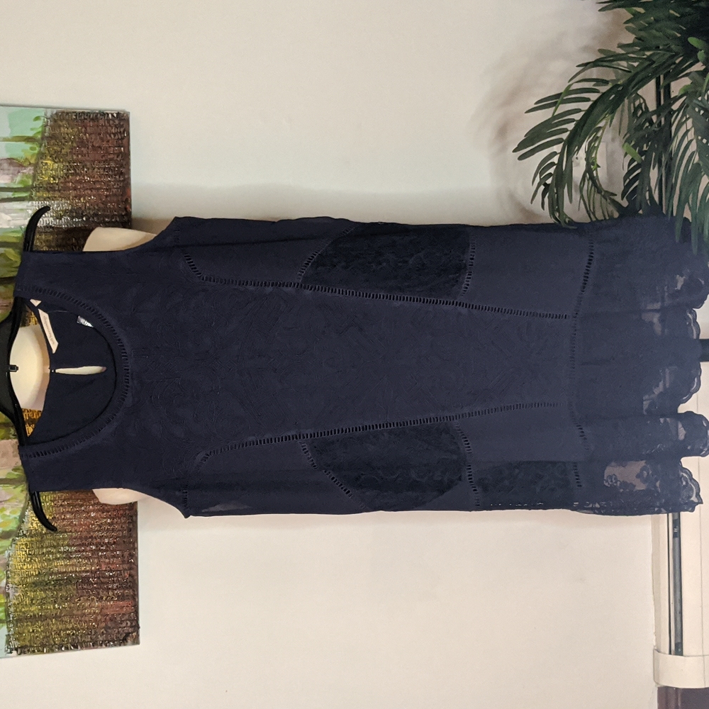 Soft Surroundings Navy Shift Dress Sz PM Sheer w/Full Lining
